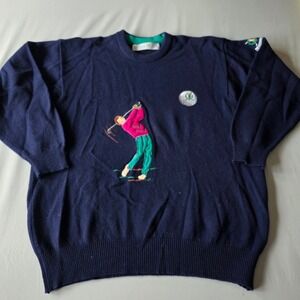 St Andrews Collection‎ Mens Medium Golf  Wool Sweater Embroidered Navy Blue warm